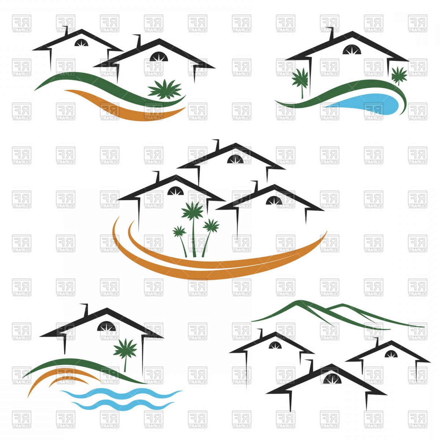 1440x1440 Set Outlines Of Houses And Apartments For Real Estate Vector