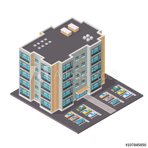 500x500 Vector Isometric Icon Of Modern Apartments Modern Flats With Cars
