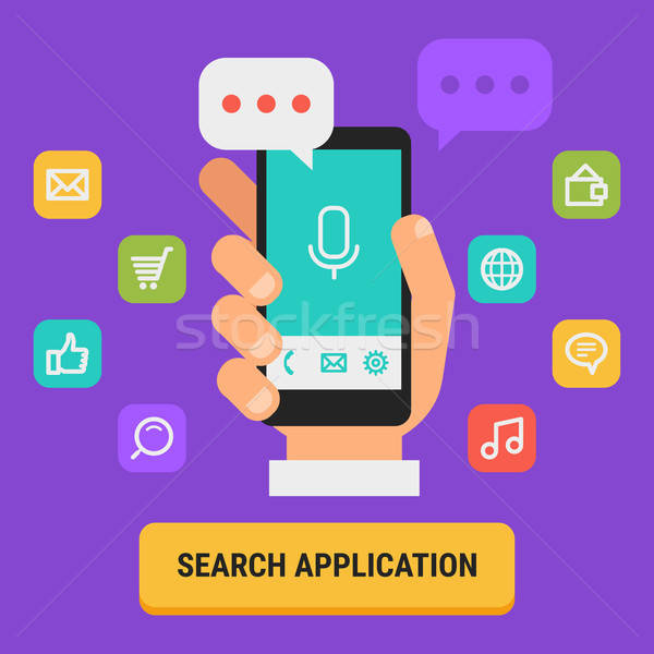 600x600 Concept Search For App Icons Hand Holding Mobile Phone Vector