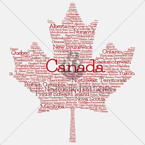 Maple Leaf Mad Of Cities And States Of Canada In Vector F Gl 500x500 Maple Leaf Mad Of Cities And States Of Canada In Vector F Gl