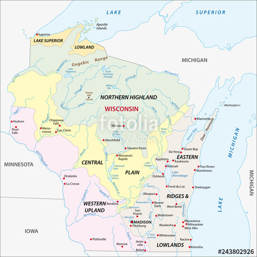 Geographic Vector Map Of The U S State Of Wisconsin Stock Image 500x500 Geographic Vector Map Of The U S State Of Wisconsin Stock Image