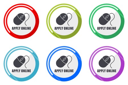 450x300 Apply Online Flat Vector Web Icon Set, Colorful Round Internet