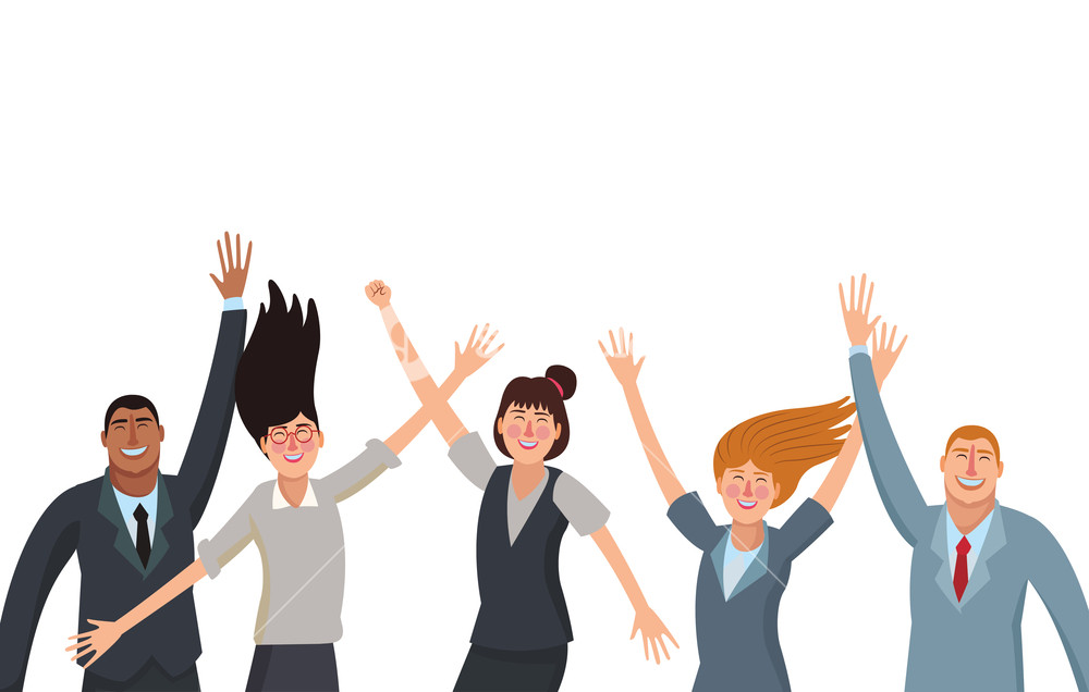 1000x636 Happy Executive Business Workers With Arms Up Vector Illustration