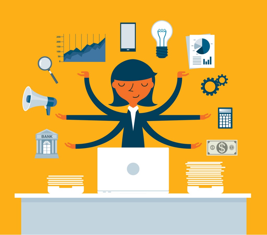 1024x903 Businesswoman Multitasking With Multiple Arms Vector