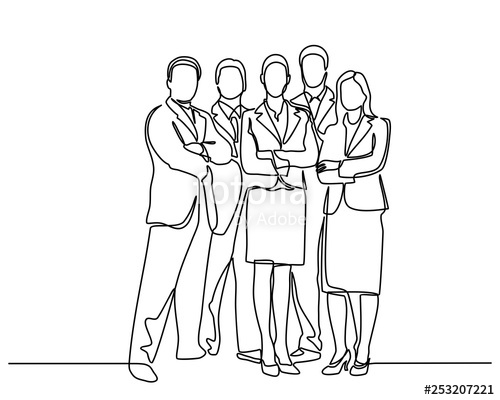 500x400 Continuous Line Drawing Of Business Team Standing With Crossed