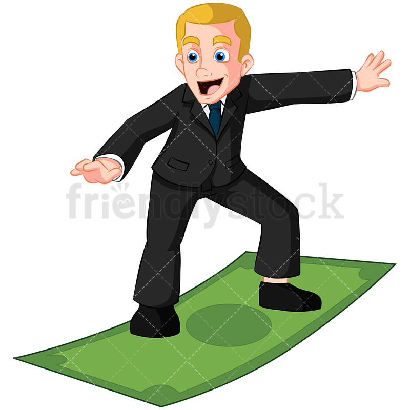 800x800 Business Man Surfing On Money Bill Vector Cartoon Clipart
