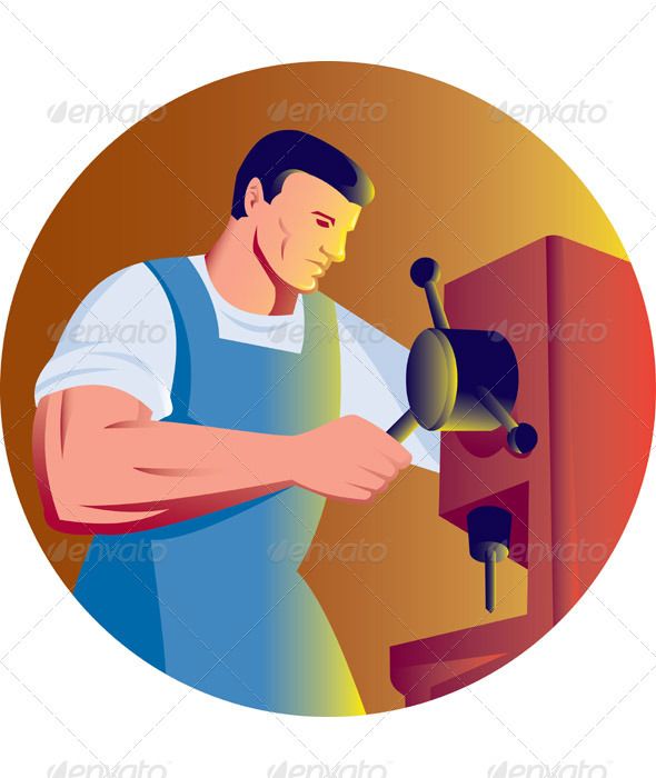 Machinist Factory Worker Operating Drill Press 590x700 Machinist Factory Worker Operating Drill Press