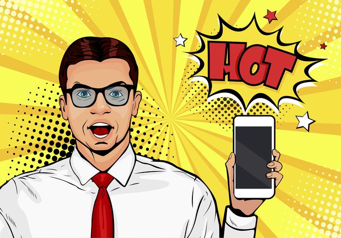 700x490 Attractive Smiling Man With Phone In The Hand In Comic Style Pop