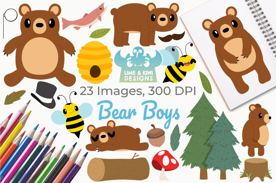 950x632 Bear Boys Clipart, Instant Download Vector Art