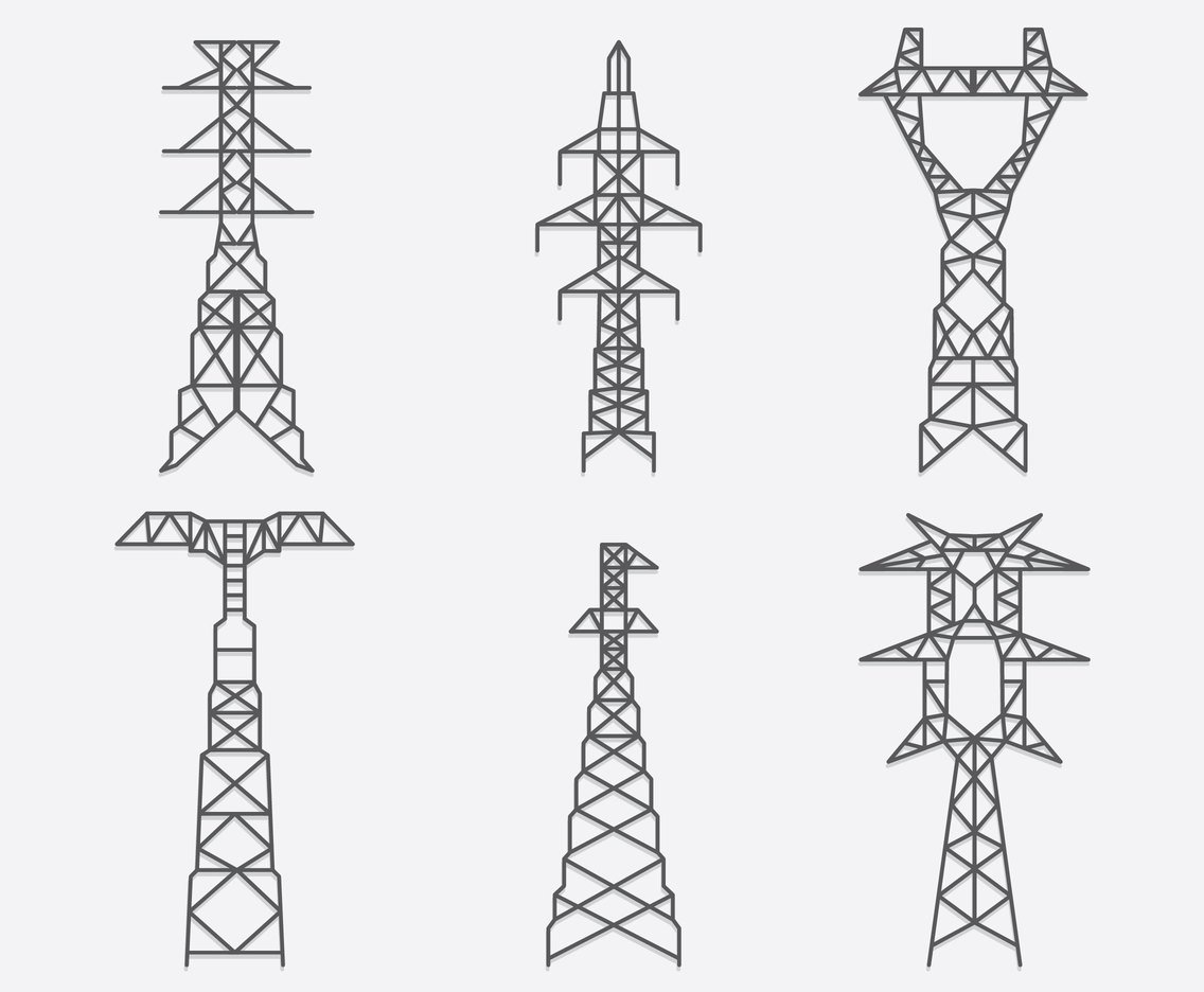 1136x936 Electric Pylon Collection Vector Vector Art Graphics
