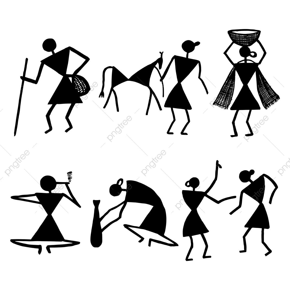 1200x1200 Watercolor Hand Drawn Warli Art Collection, Watercolor, Color