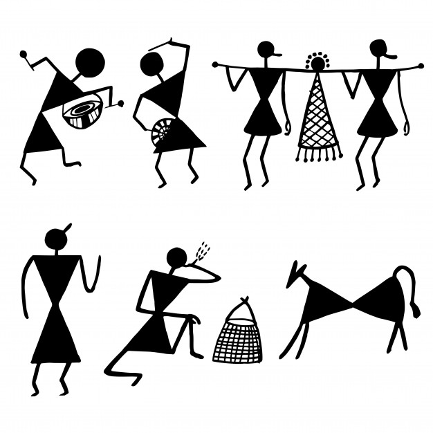 626x626 Watercolor Hand Drawn Warli Art Collection Vector Premium Download