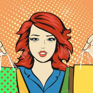 300x300 Photostock Vector Shopping Woman With A Sale Bag Discounts Pop Art