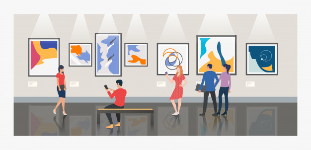Men And Women Visiting Museum Or Art Gallery Illustration Vector 626x302 Men And Women Visiting Museum Or Art Gallery Illustration Vector