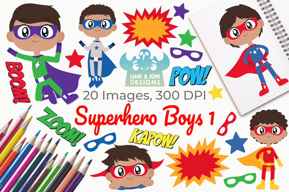 Superhero Boys Clipart, Instant Download Vector Art 948x632 Superhero Boys Clipart, Instant Download Vector Art