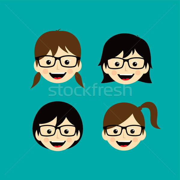 600x600 Geek Cartoon Face Expression Female Woman Girl Vector Art Vector