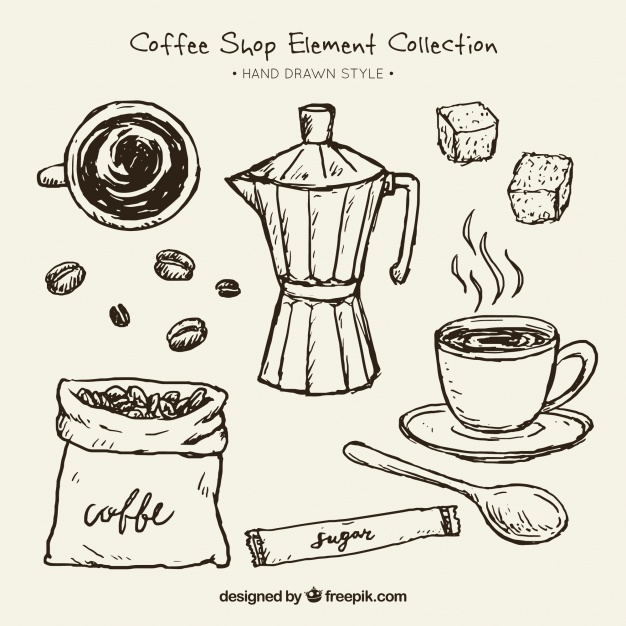 Sketches Of Coffee Maker And Elements For Coffee Pack Vector 626x626 Sketches Of Coffee Maker And Elements For Coffee Pack Vector