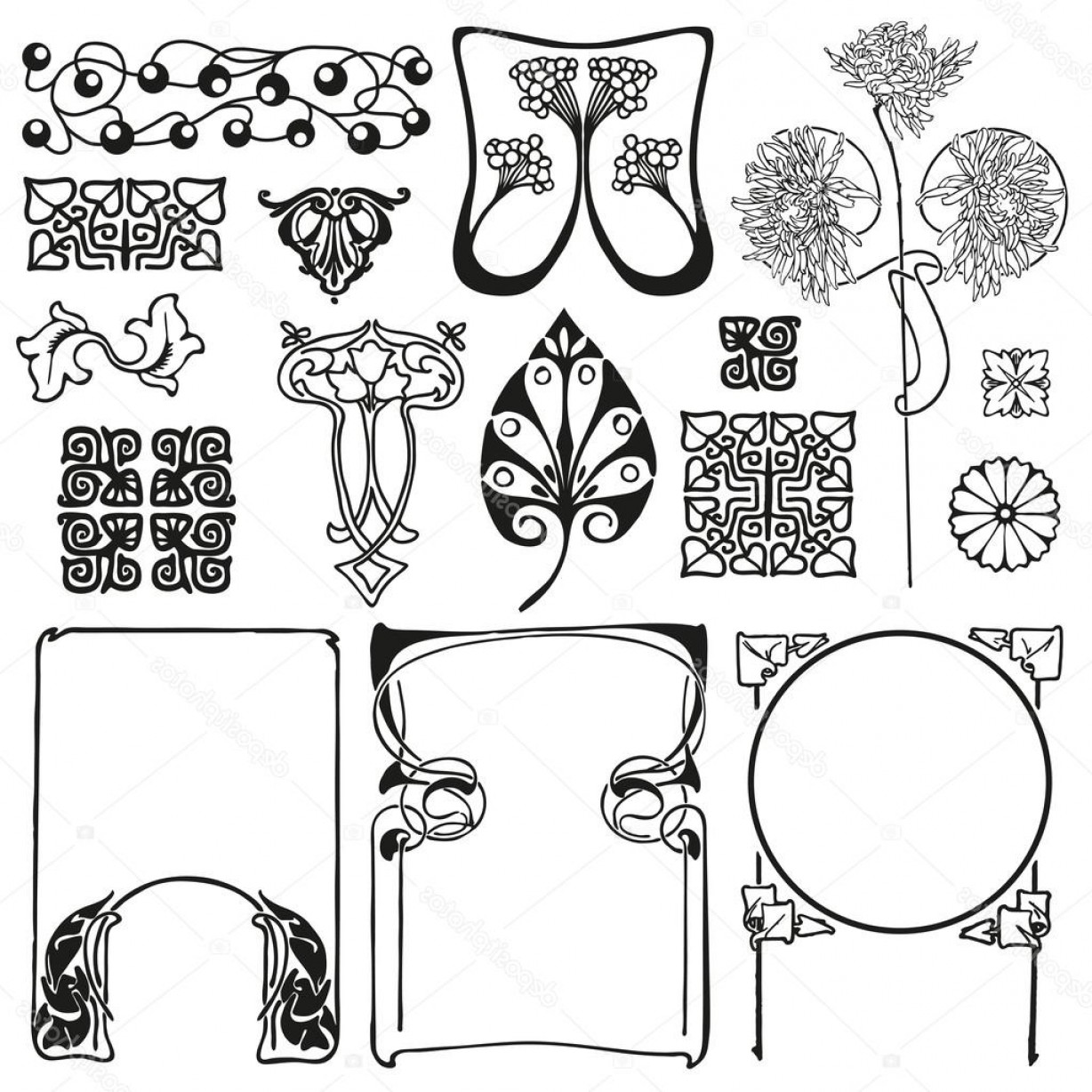 1228x1228 Stock Illustration Art Nouveau Floral Ornaments Soidergi