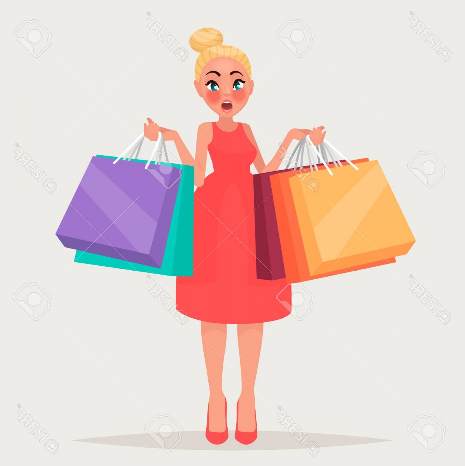 1558x1560 Photostock Vector Surprised Blond Girl With Packages Woman
