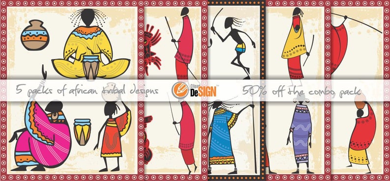 794x369 African Vector Art Packs In People Wall Decals Etsy