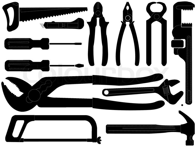 800x600 Hand Tools Black Silhouettes Over Stock Vector Colourbox