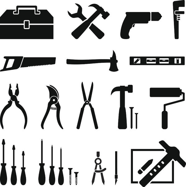599x604 Hardware Tools Black And White Icon Set Royalty Free Vector Art