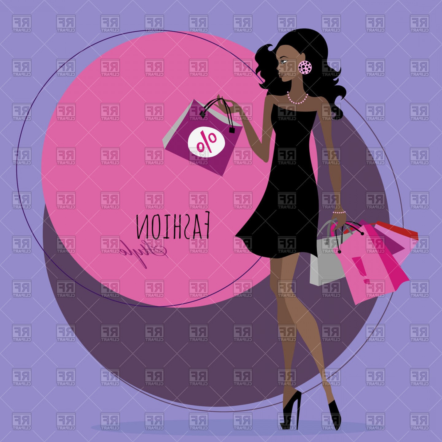 1440x1440 Fashion Mulatto Woman In Black Dress With Shopping Bags Vector