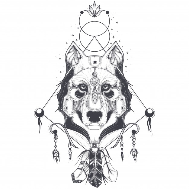 626x626 Vector Illustration Of A Front View Of A Wolf Head, Geometric