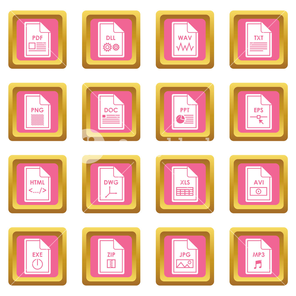 Format Icons Set In Pink Color Isolated Vector Illustration 1000x1000 Format Icons Set In Pink Color Isolated Vector Illustration