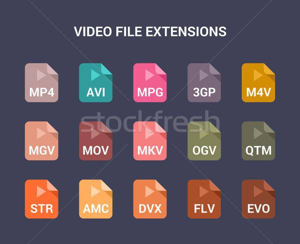 Video Extensions Flat Colored Vector Icons Vector 600x488 Video Extensions Flat Colored Vector Icons Vector