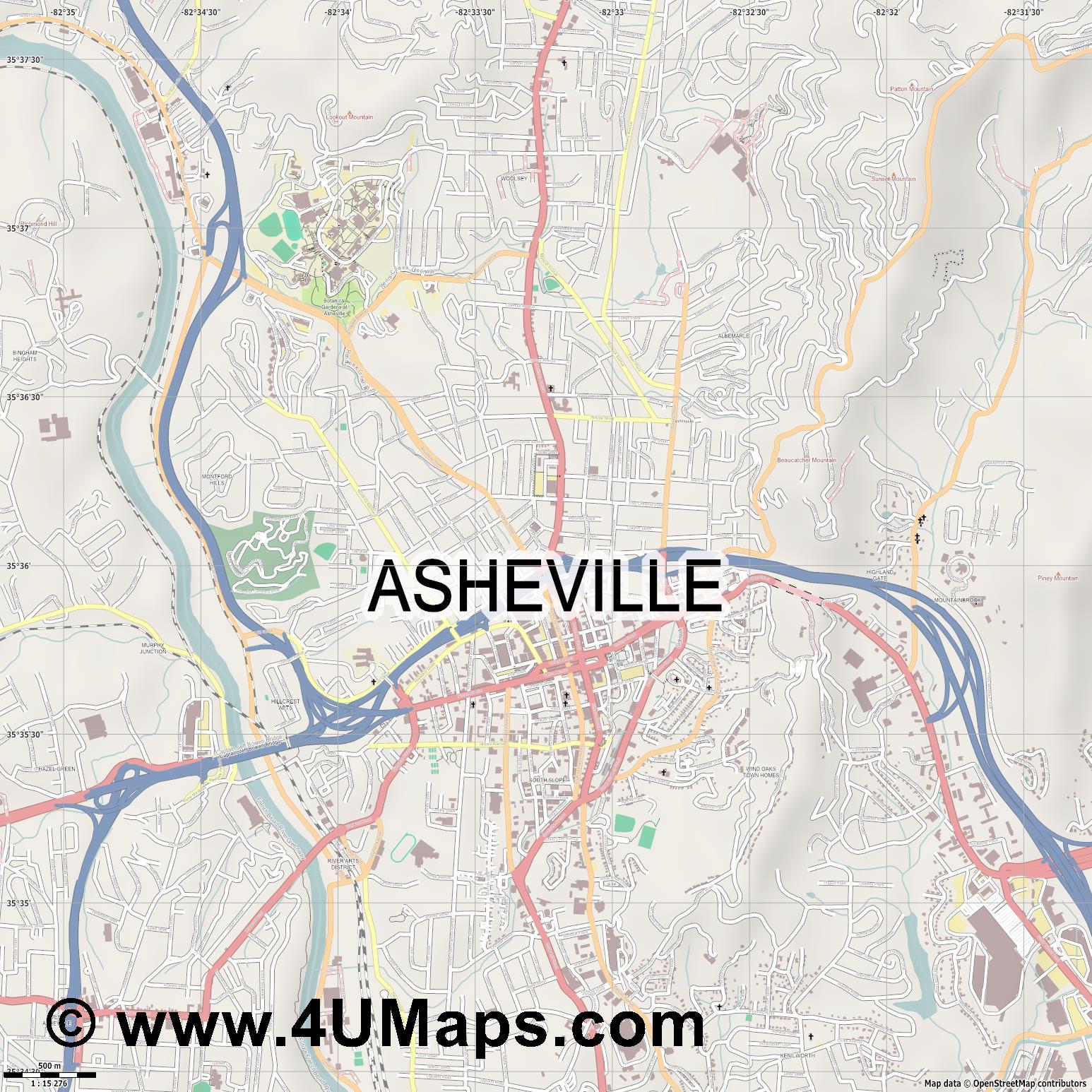 1546x1546 Pdf, Scalable Vector City Map Asheville
