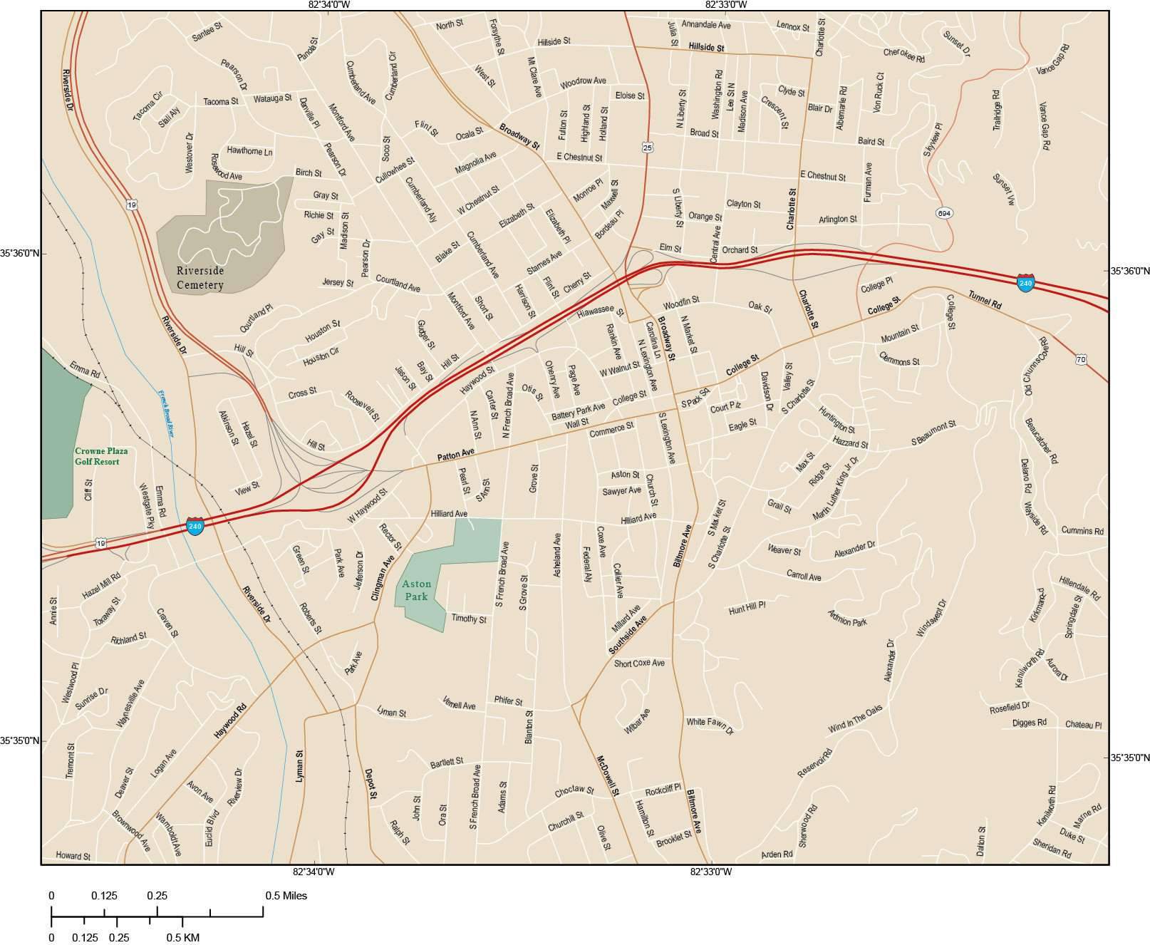 1614x1326 Asheville Map With Local Streets In Adobe Illustrator Vector Format