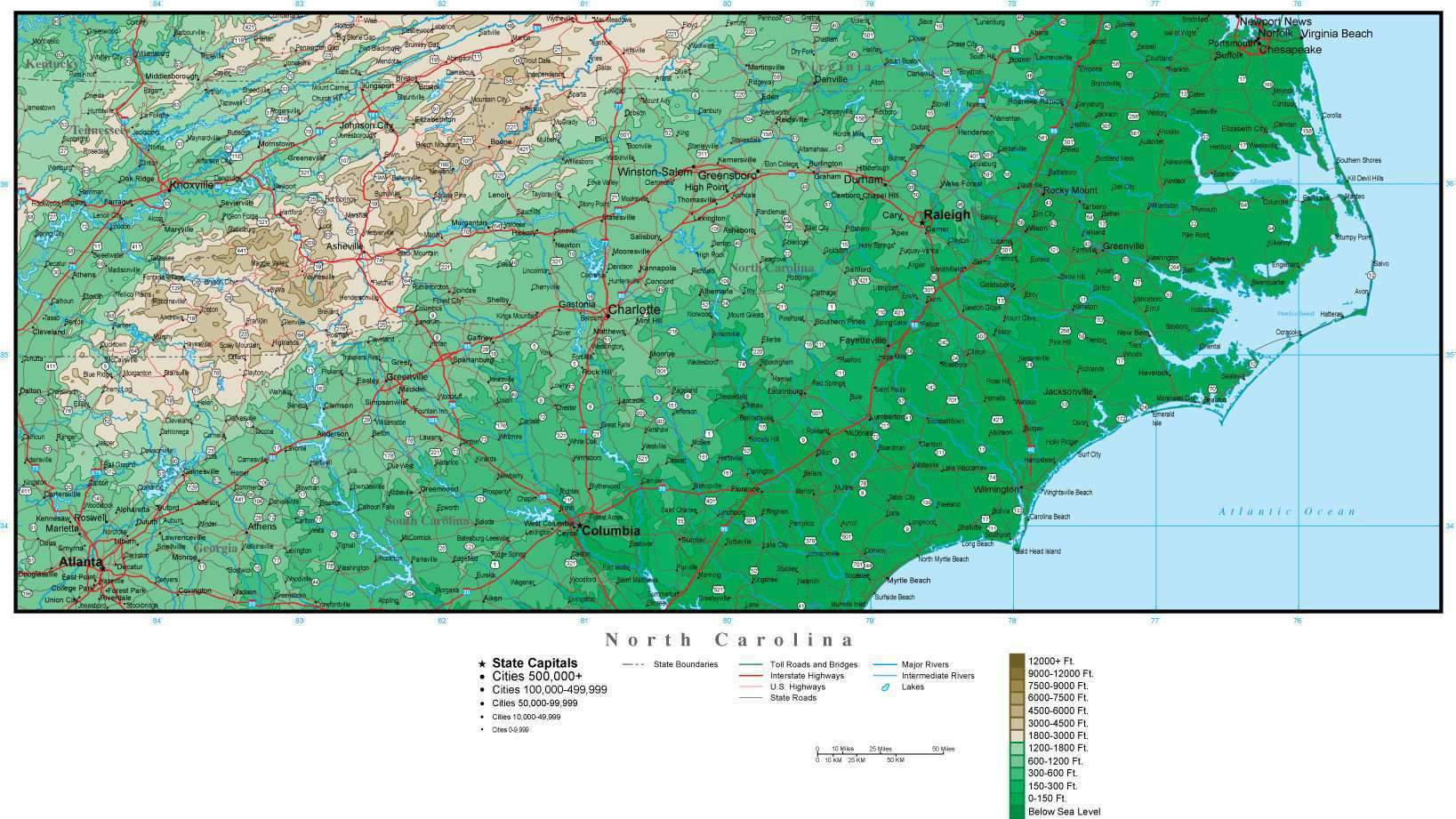 1637x921 Digital North Carolina Contour Map In Adobe Illustrator Vector