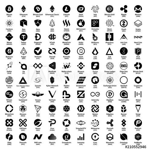 491x500 Crypto Currency Blockchain Assets Vector Logo Set Black Isolated