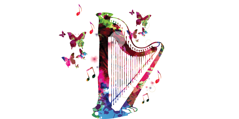 784x392 Harp With Colorful Butterflies Vector Assets For All