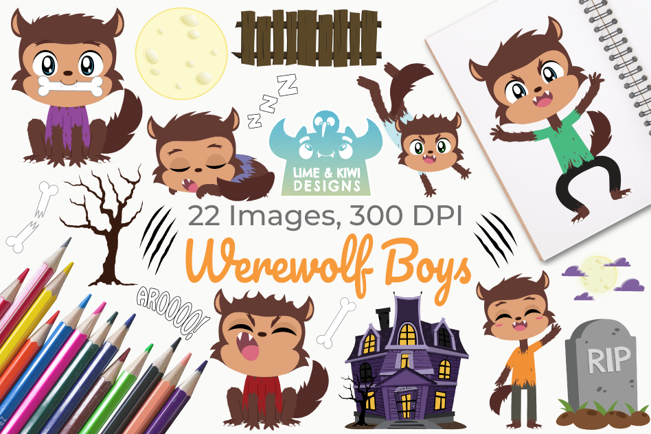 948x632 Werewolf Boys Clipart, Instant Download Vector Art