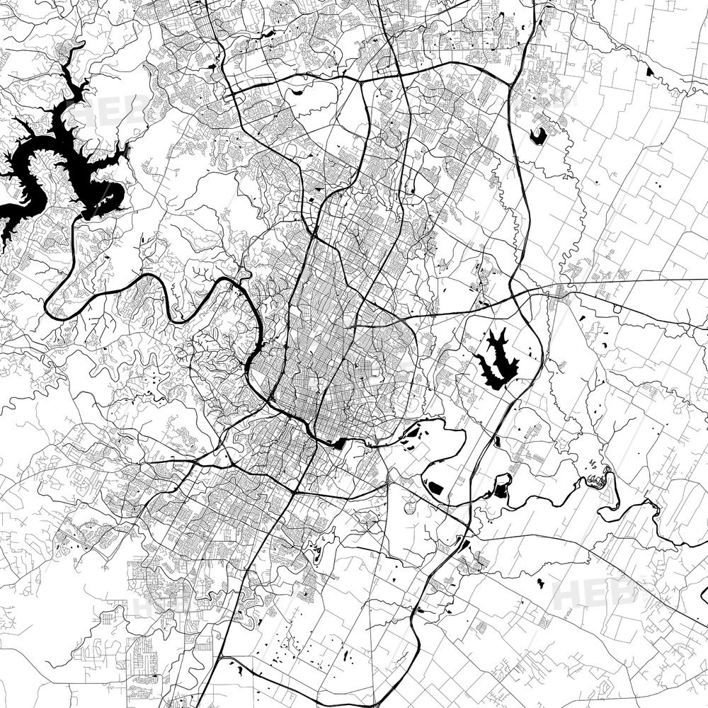 1000x1000 Austin Monochrome Vector Map Hebstreits Sketches