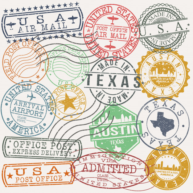 626x626 Austin Texas Set Of Travel And Business Stamps Vector Premium
