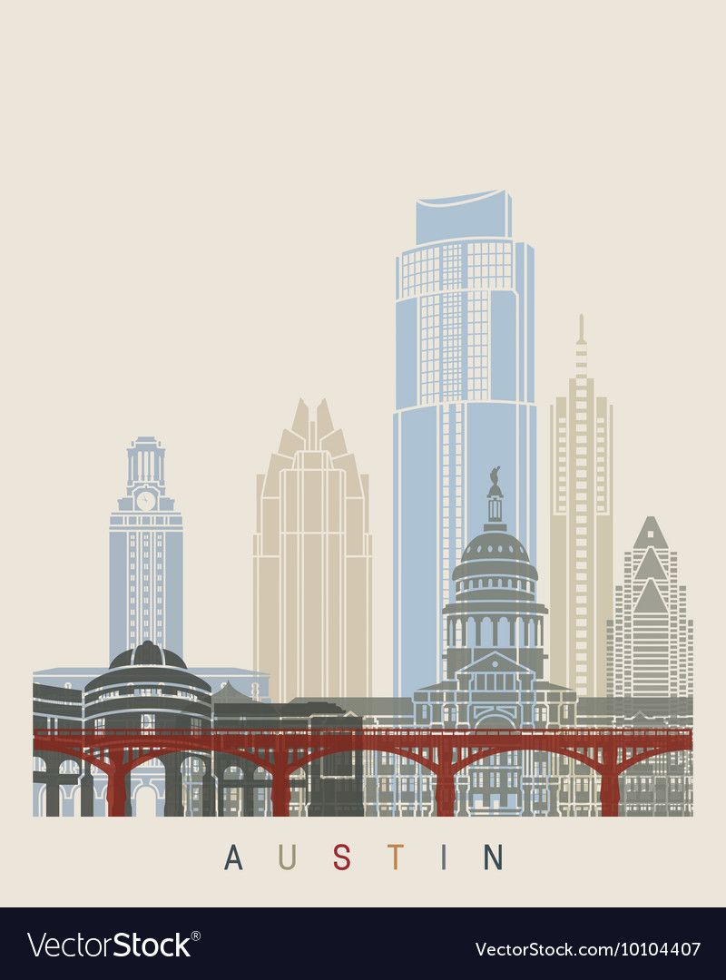 800x1080 Lone Star State Austin Skyline, Poster, Skyline