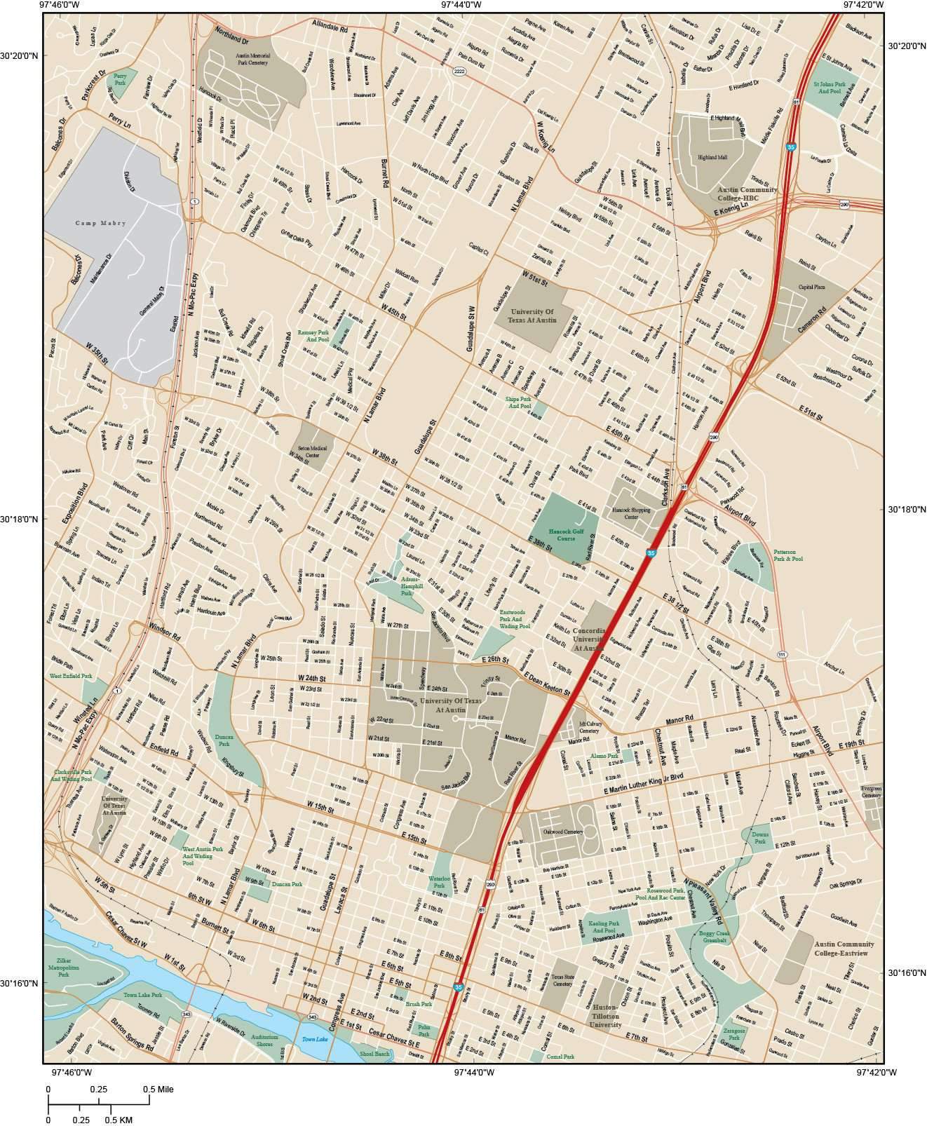 1322x1606 Austin Map With Local Streets In Adobe Illustrator Vector Format