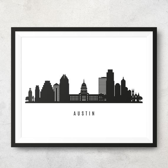 570x570 Austin Skyline Printable Austin Black White Wall Art Etsy