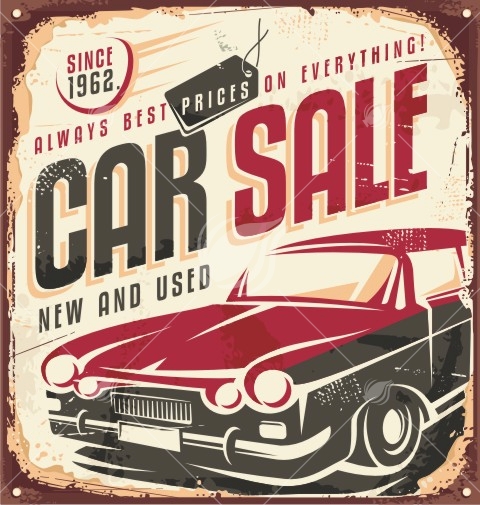 480x505 Car Sales Retro Vector Illustration