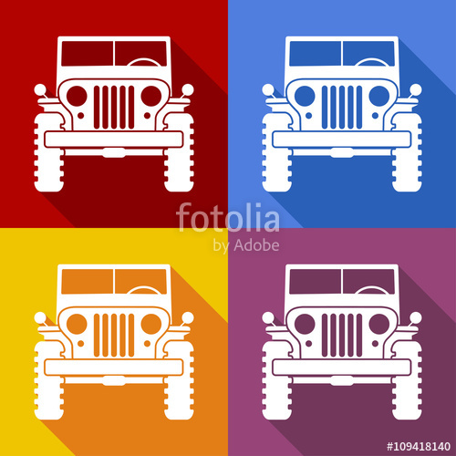 500x500 Icono Plano Jeep Frontal Con Sombra En Varios Colores Stock Image