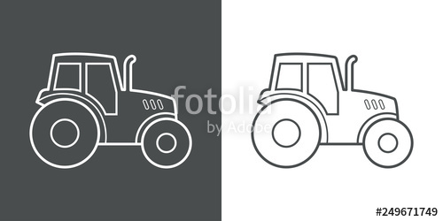 500x250 Icono Plano Lineal Tractor En Gris Y Blanco Stock Image