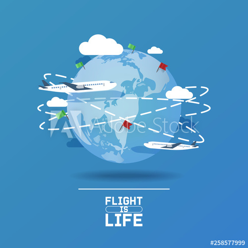 500x500 Plane Around World Vector Aircraft Airplane Jet Flight