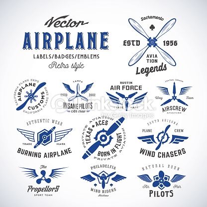 416x416 Vintage Vector Airplane Labels Set With Retro Typography Isolated