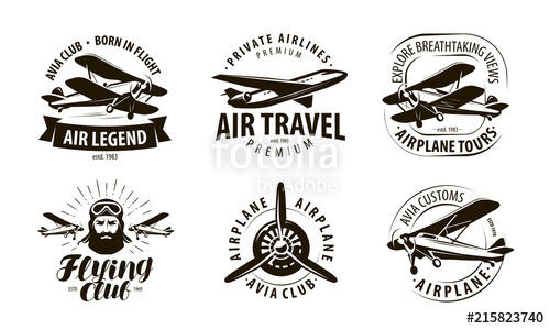 500x299 Aircraft, Airplane Logo Or Label Flying Club, Airlines Icon Set