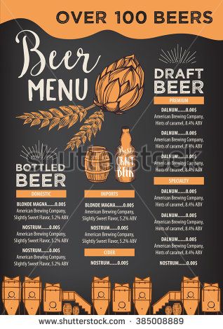 318x470 Beer Restaurant Brochure Vector, Alcohol Menu Design Vector Bar