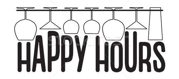 600x264 Hanging Empty Glasses Above Happy Hours Text Vector Bar, Pub