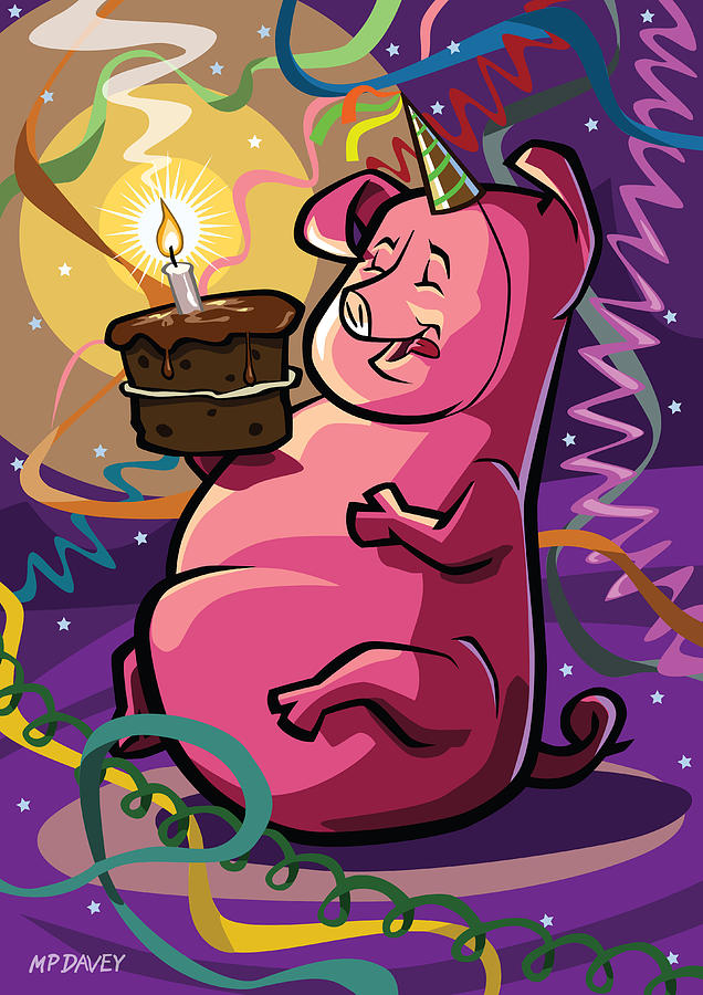 636x900 Cartoon Fat Little Birthday Pig Vector Illustration Digital Art